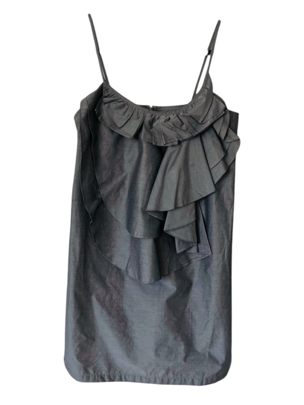 Charles Chang Lima Gray Ruffle Mini Dress Tunic Top Size 8